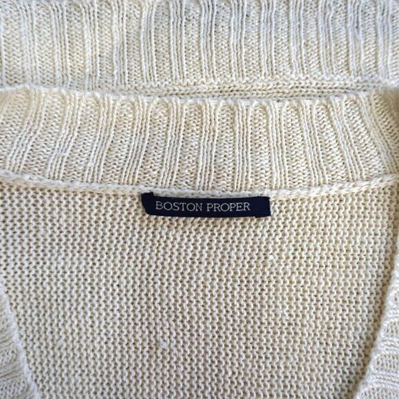 Boston Proper Sweater Womens Oversized XS Cream Knit Drop Shoulder V Neck - Picture 6 of 6